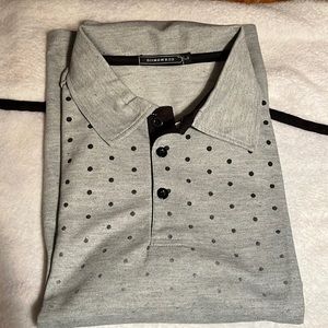 Men’s polo shirt, size large, gray with black polkadots